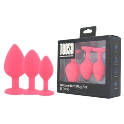 n12842 toosh silicone butt plug pink set of 3 clear stone pkg duo