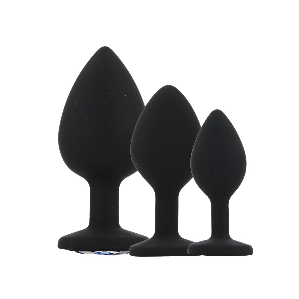 toosh silicone butt plug black set of 3 clear stone 1 toosh silicone butt plug black set of 3 clear stone 1