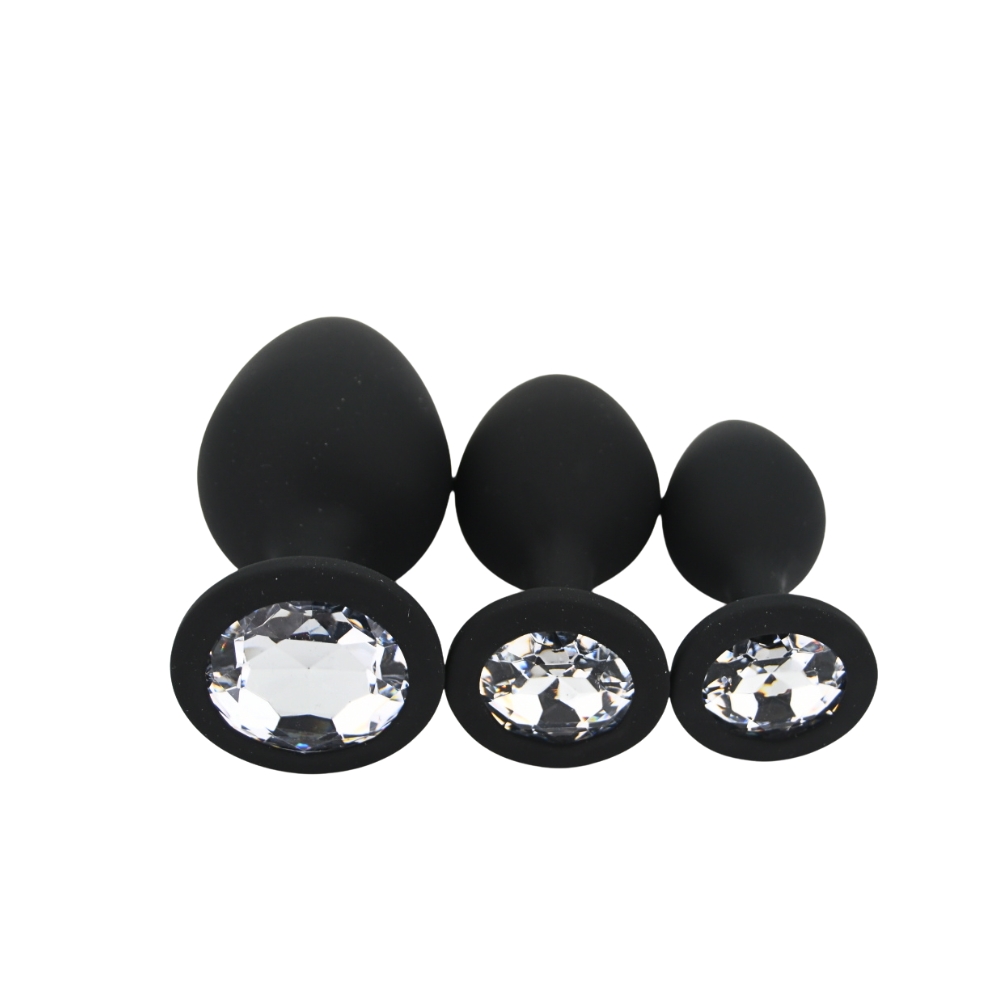 toosh silicone butt plug black set of 3 clear stone 2 toosh silicone butt plug black set of 3 clear stone 2