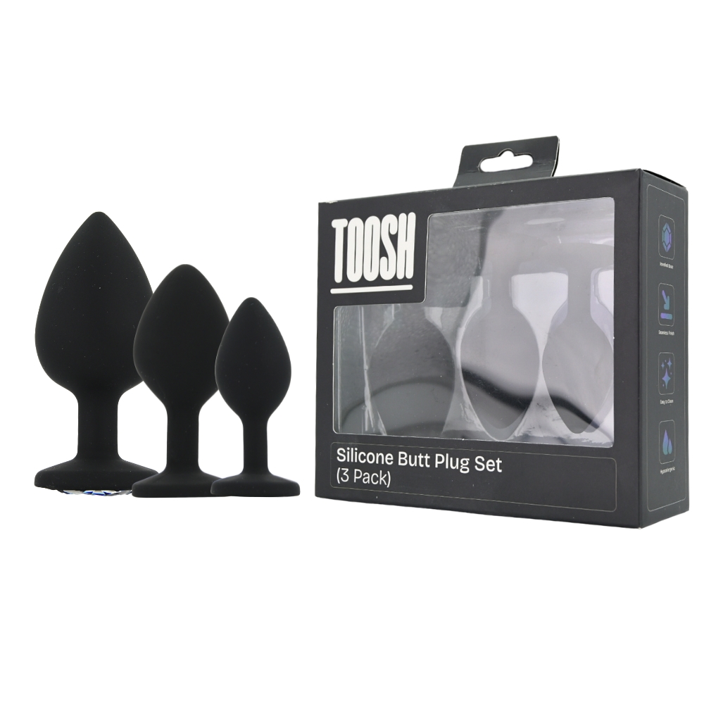 toosh silicone butt plug black set of 3 clear stone 3 pkg duo toosh silicone butt plug black set of 3 clear stone 3 pkg duo