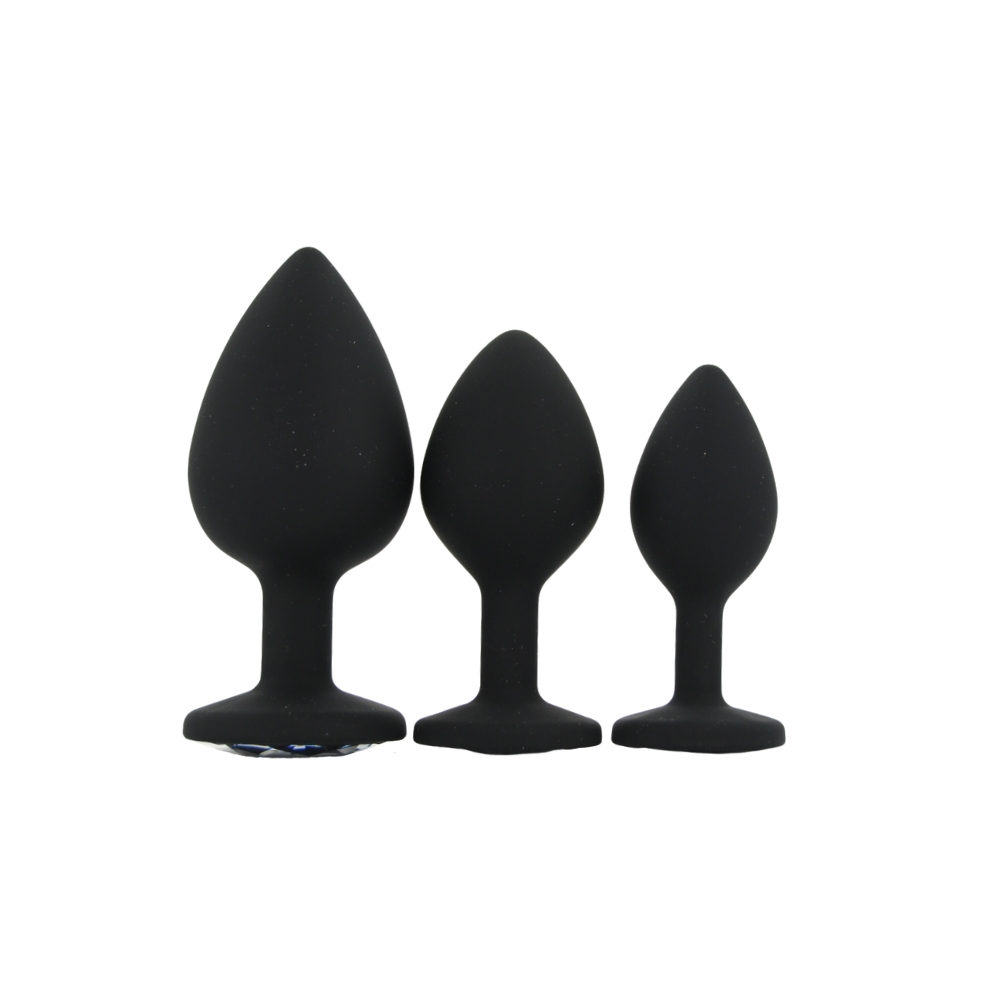toosh silicone butt plug black set of 3 clear stone toosh silicone butt plug black set of 3 clear stone