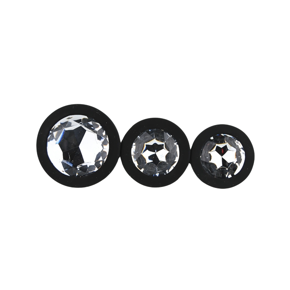 toosh silicone butt plug black set of 3 clear stone jewel toosh silicone butt plug black set of 3 clear stone jewel