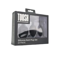 toosh silicone butt plug black set of 3 clear stone pkg 1