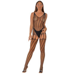n12924 lace by lj crochet bodystocking with lace up back black 1 2