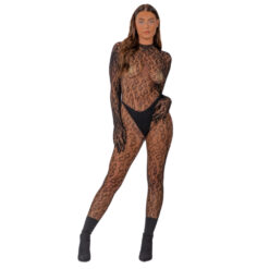 n12935 lace by lj gloved leopard print catsuit black 1