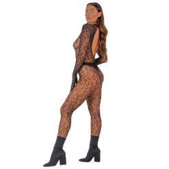 n12935 lace by lj gloved leopard print catsuit black 2