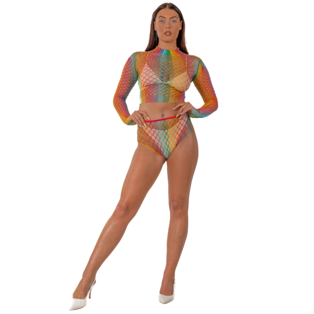 n12936 lace by lj rainbow fence net crop top and bottoms 1 n12936 lace by lj rainbow fence net crop top and bottoms 1