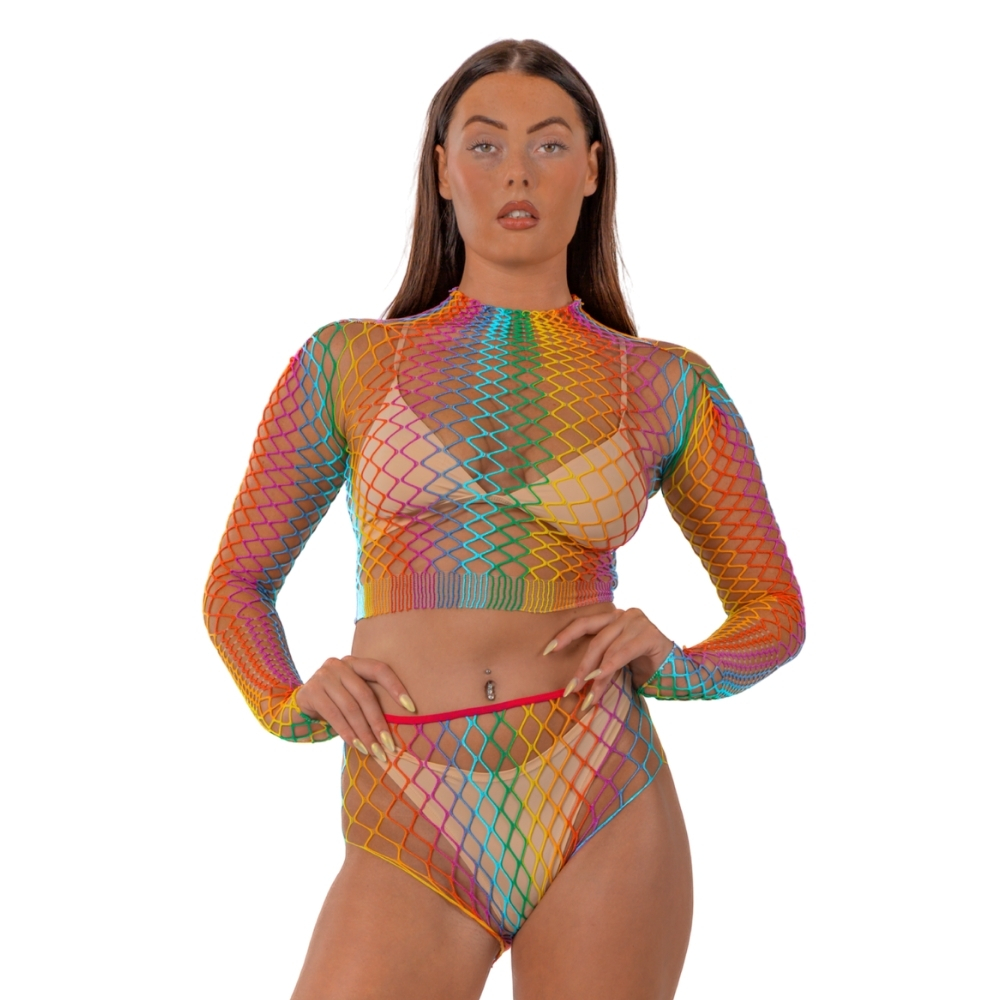 n12936 lace by lj rainbow fence net crop top and bottoms n12936 lace by lj rainbow fence net crop top and bottoms