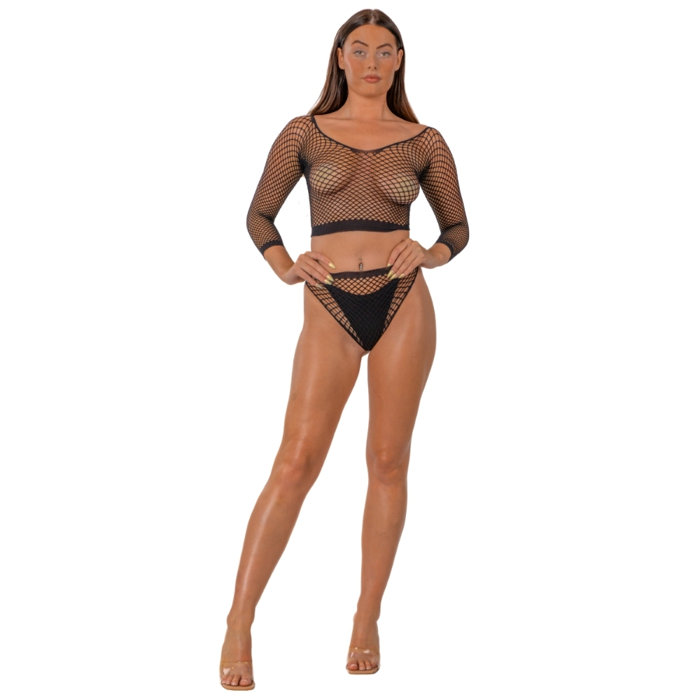 ns8102 lace by lj fence net crop top and bottoms black 1 ns8102 lace by lj fence net crop top and bottoms black 1