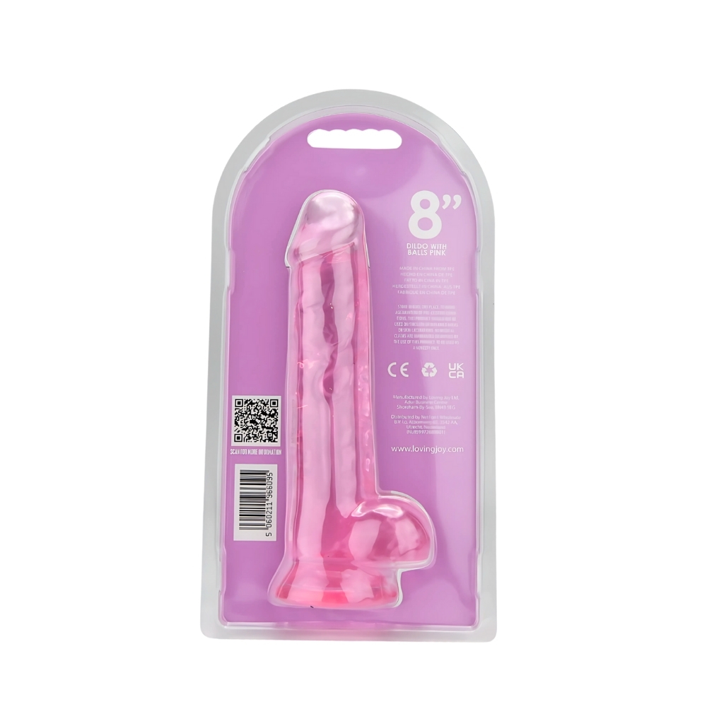 n12309 loving joy 8 inch dildo with balls pink pkg bk n12309 loving joy 8 inch dildo with balls pink pkg bk