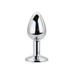 n12814 toosh silver metal butt plug small clear stone