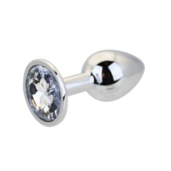 n12814 toosh silver metal butt plug small clear stone 3
