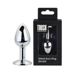 n12814 toosh silver metal butt plug small clear stone duo