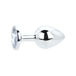 n12815 toosh silver metal butt plug medium clear stone 1