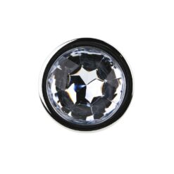 n12815 toosh silver metal butt plug medium clear stone jewel