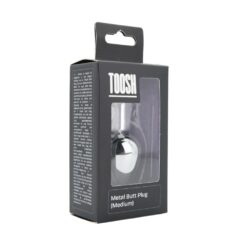n12815 toosh silver metal butt plug medium clear stone pkg 1