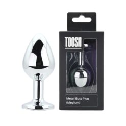 n12815 toosh silver metal butt plug medium clear stone pkg duo