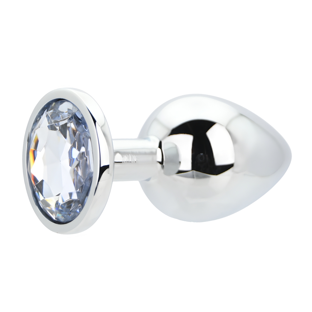 n12816 toosh silver metal butt plug large clear stone 2 n12816 toosh silver metal butt plug large clear stone 2