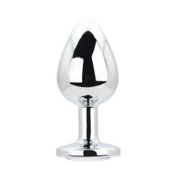 n12816 toosh silver metal butt plug large clear stone