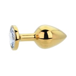 n12818 toosh gold metal butt plug medium clear stone 2