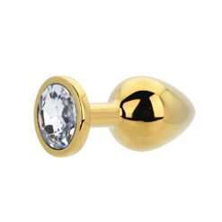 n12818 toosh gold metal butt plug medium clear stone 3