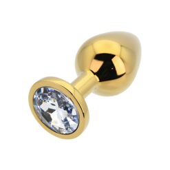 n12818 toosh gold metal butt plug medium clear stone 4