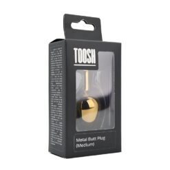 n12818 toosh gold metal butt plug medium clear stone pkg 1