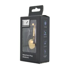 n12818 toosh gold metal butt plug medium clear stone pkg 2
