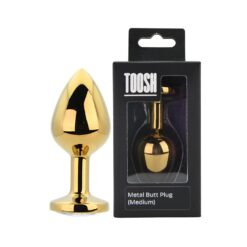 n12818 toosh gold metal butt plug medium clear stone pkg duo