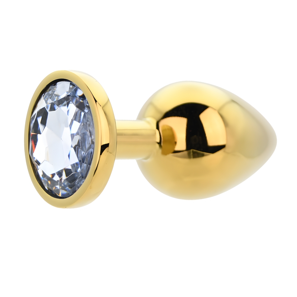 n12819 toosh gold metal butt plug large clear stone 2 n12819 toosh gold metal butt plug large clear stone 2