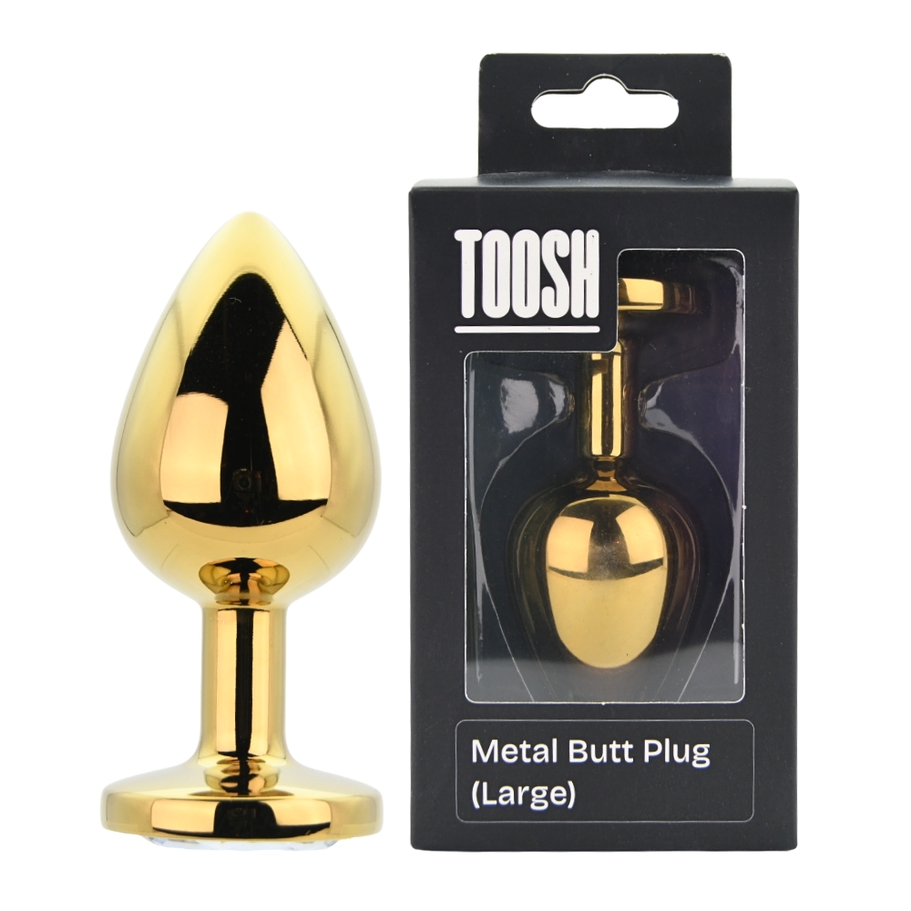 n12819 toosh gold metal butt plug large clear stone pkg duo n12819 toosh gold metal butt plug large clear stone pkg duo