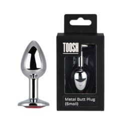 n12820 toosh silver metal butt plug small red stone both