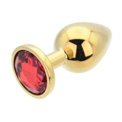 n12825 toosh gold metal butt plug large red stone 3