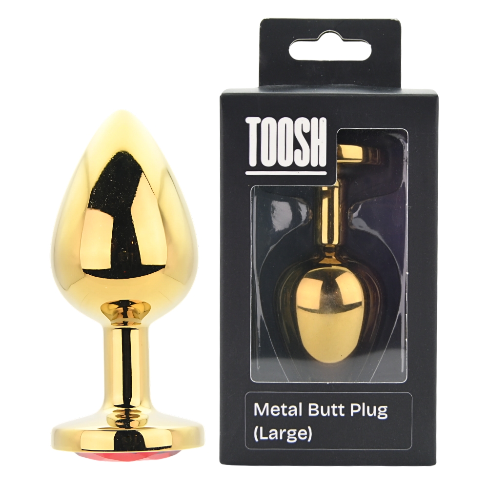 n12825 toosh gold metal butt plug large red stone pkg duo n12825 toosh gold metal butt plug large red stone pkg duo