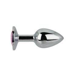 n12826 toosh silver metal butt plug small pink stone 1