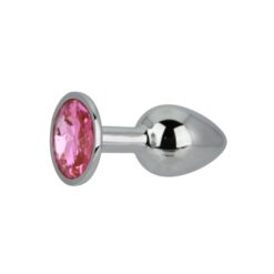 n12826 toosh silver metal butt plug small pink stone 2