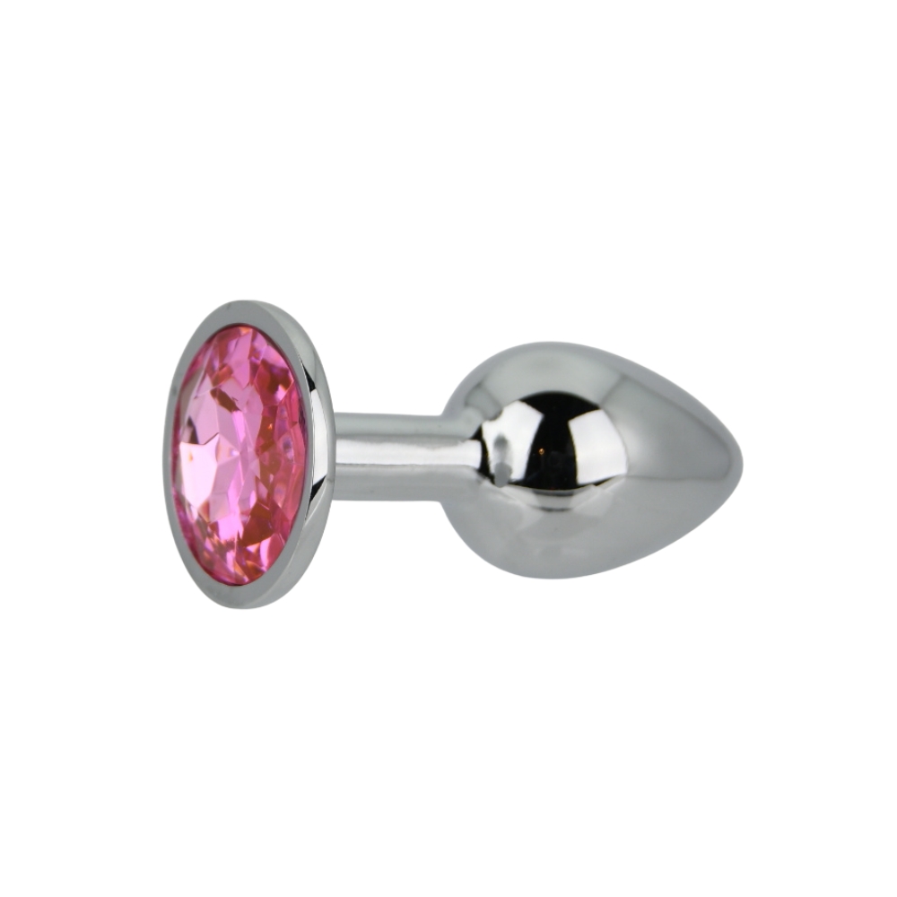 n12826 toosh silver metal butt plug small pink stone 2 n12826 toosh silver metal butt plug small pink stone 2