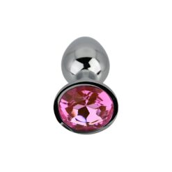 n12826 toosh silver metal butt plug small pink stone 4