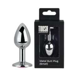 n12826 toosh silver metal butt plug small pink stone pkg duo