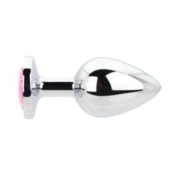 n12828 toosh silver metal butt plug large pink stone 1