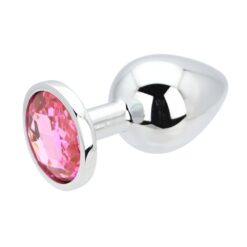n12828 toosh silver metal butt plug large pink stone 3