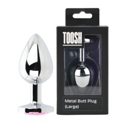 n12828 toosh silver metal butt plug large pink stone pkg duo