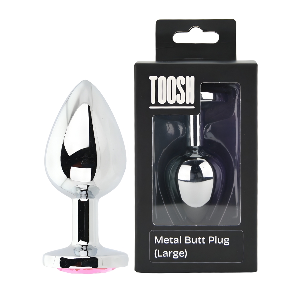n12828 toosh silver metal butt plug large pink stone pkg duo n12828 toosh silver metal butt plug large pink stone pkg duo