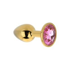 n12829 toosh gold metal butt plug small pink stone 3