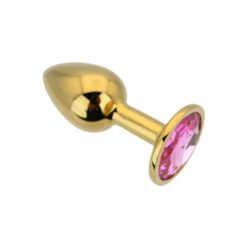 n12829 toosh gold metal butt plug small pink stone 4