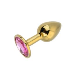 n12829 toosh gold metal butt plug small pink stone 5