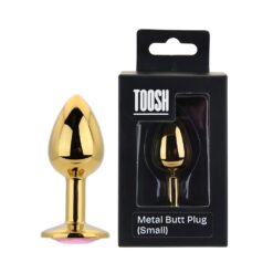 n12829 toosh gold metal butt plug small pink stone duo