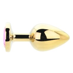 n12831 toosh gold metal butt plug large pink stone 1