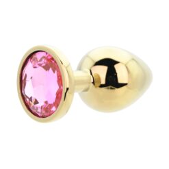n12831 toosh gold metal butt plug large pink stone 2