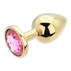 n12831 toosh gold metal butt plug large pink stone 3